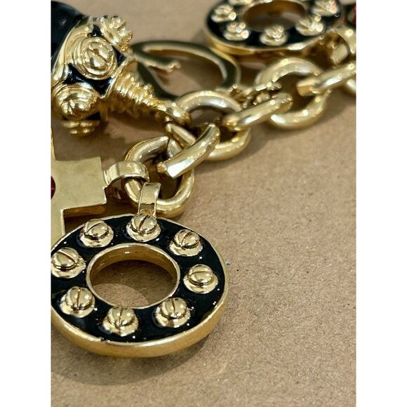 RARE St. John Signature Emblem Charm Bracelet Toggle Runway Gold +BONUS Earrings - Picture 4 of 9